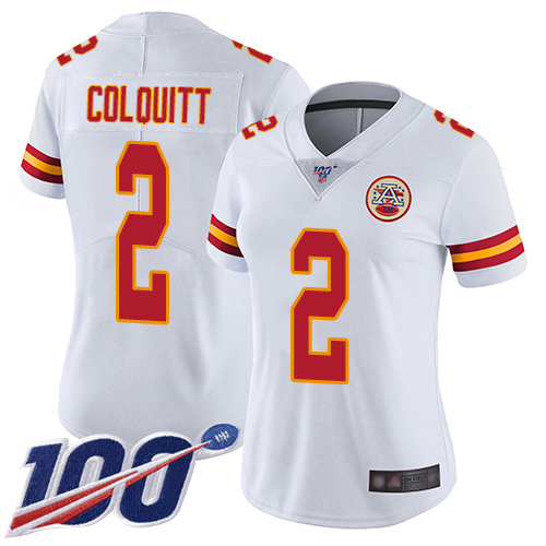 Women Kansas City Chiefs #2 Colquitt Dustin White Vapor Untouchable Limited Player 100th Season Football Nike NFL Jersey->women nfl jersey->Women Jersey